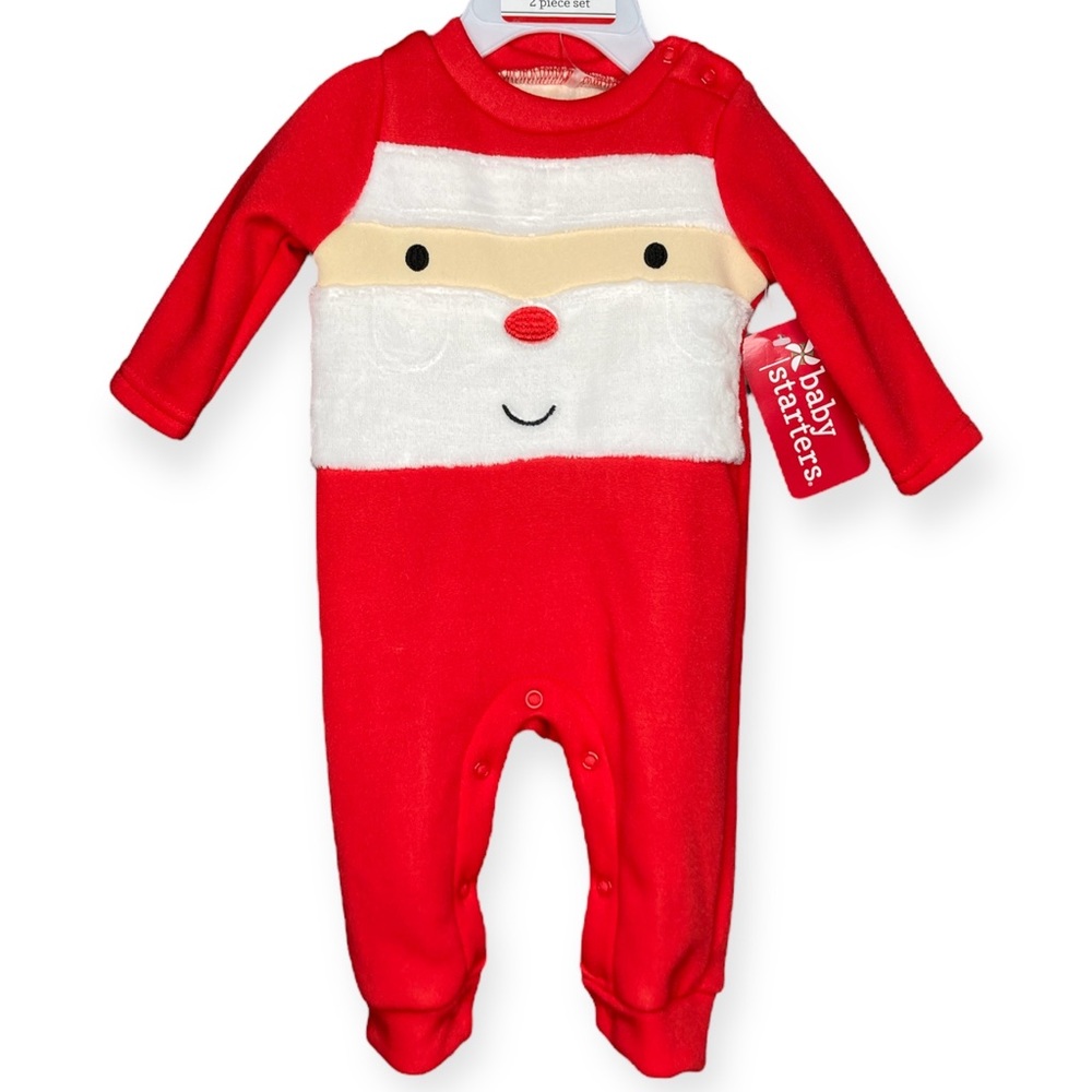 Baby Starters 3 Months 2 Piece Santa Sleeper Soft Onesie Bodysuit & Hat